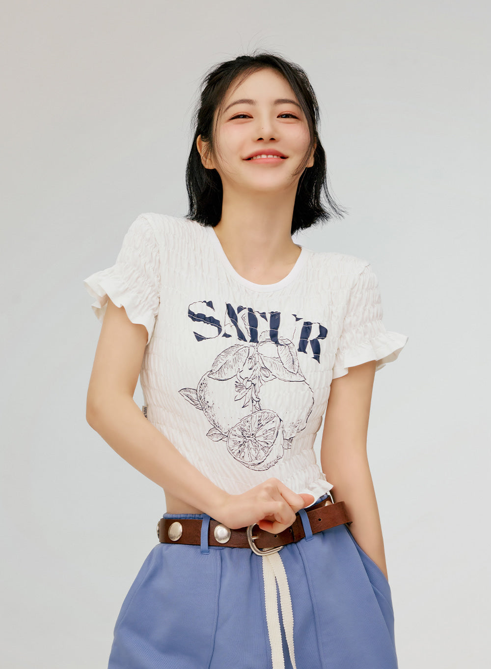 Satur Citron Smocked T-shirt - White