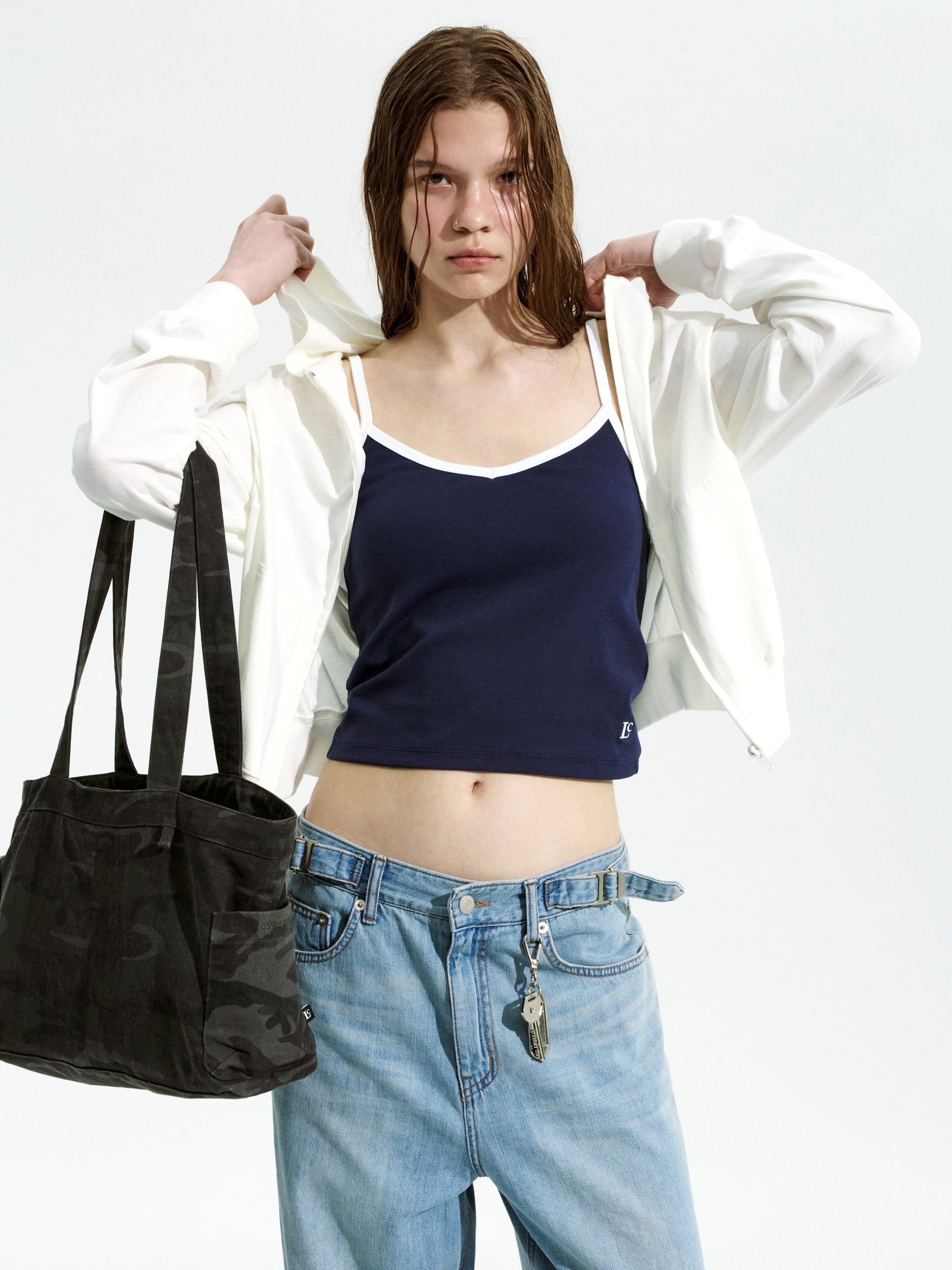 Low Classic Lc Single Jersey Zip-Up Hoodie White