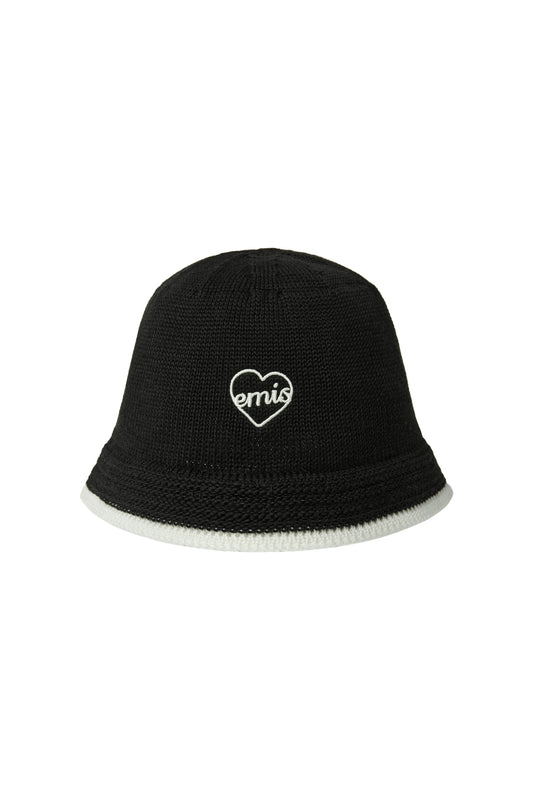 HEART KNIT HAT-BLACK