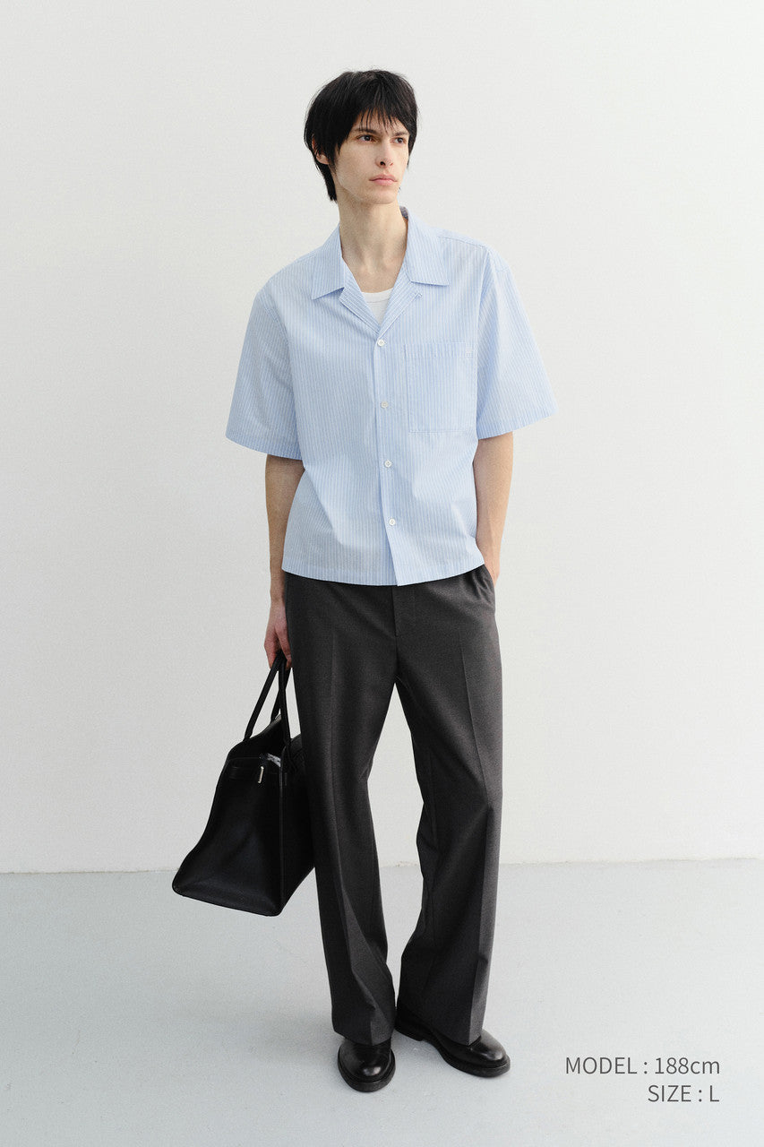 Dunst Cropped Open Collared Striped Shirt Soft Blue Stripe