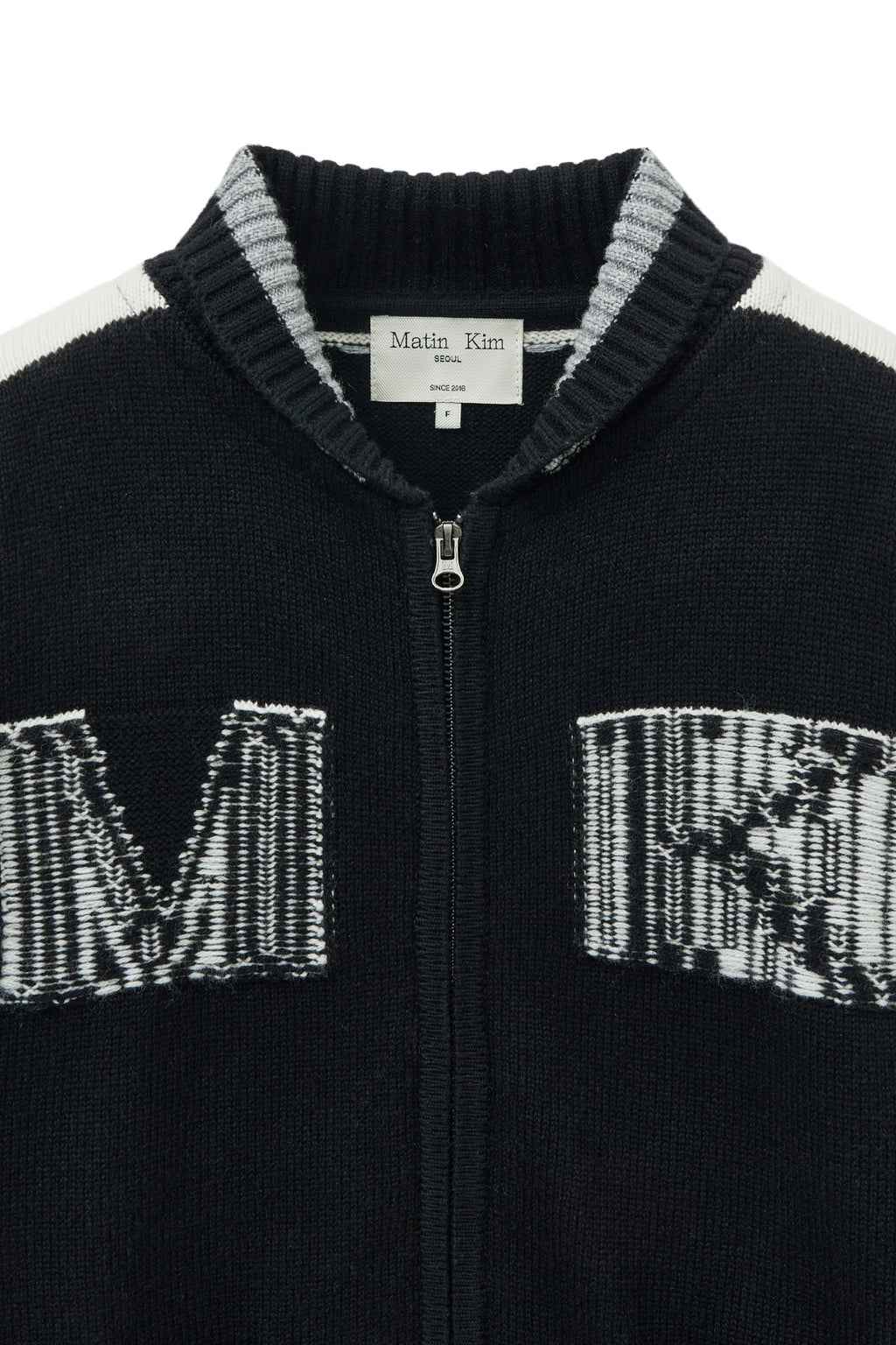 [matinkim] MATIN KIM INITIAL KNIT ZIP UP FOR WOMEN IN BLACK