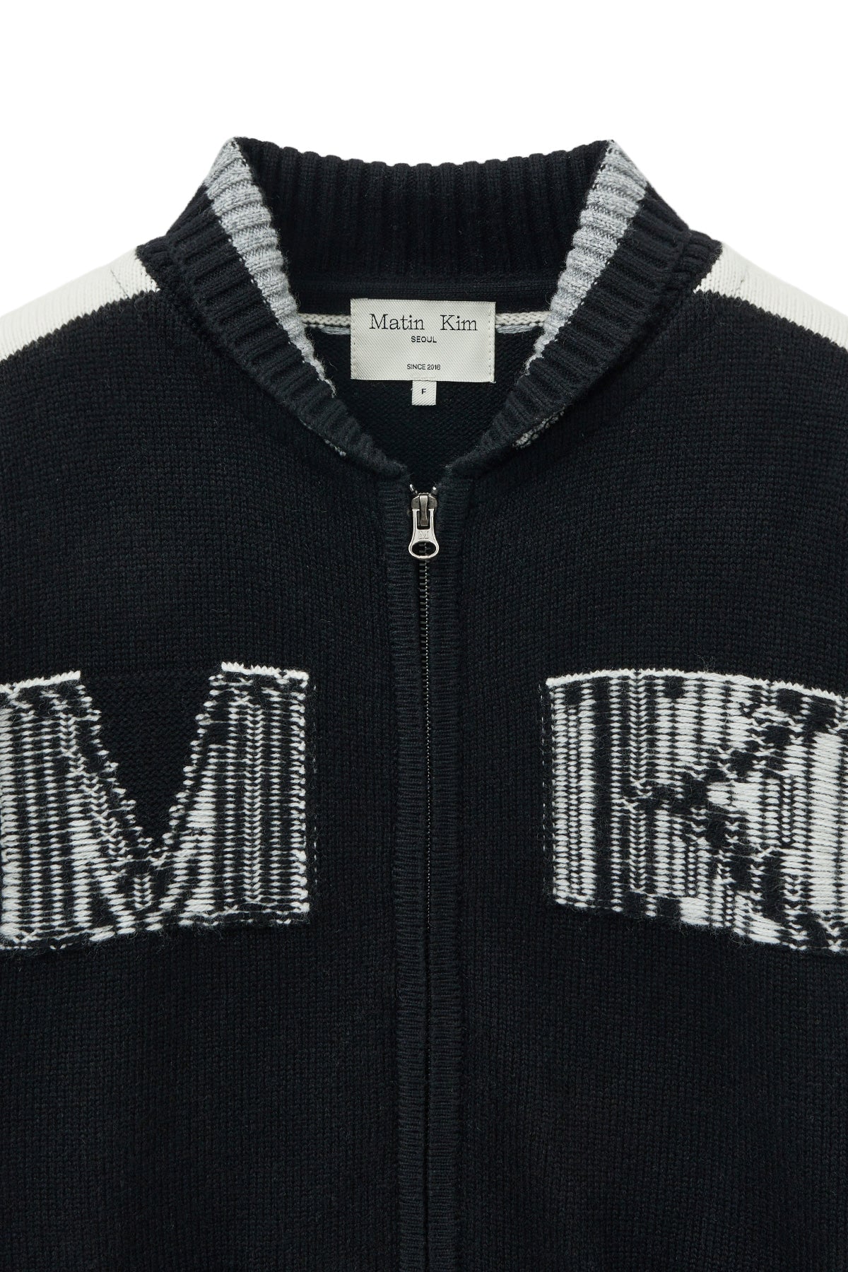 [matinkim] MATIN KIM INITIAL KNIT ZIP UP FOR WOMEN IN BLACK