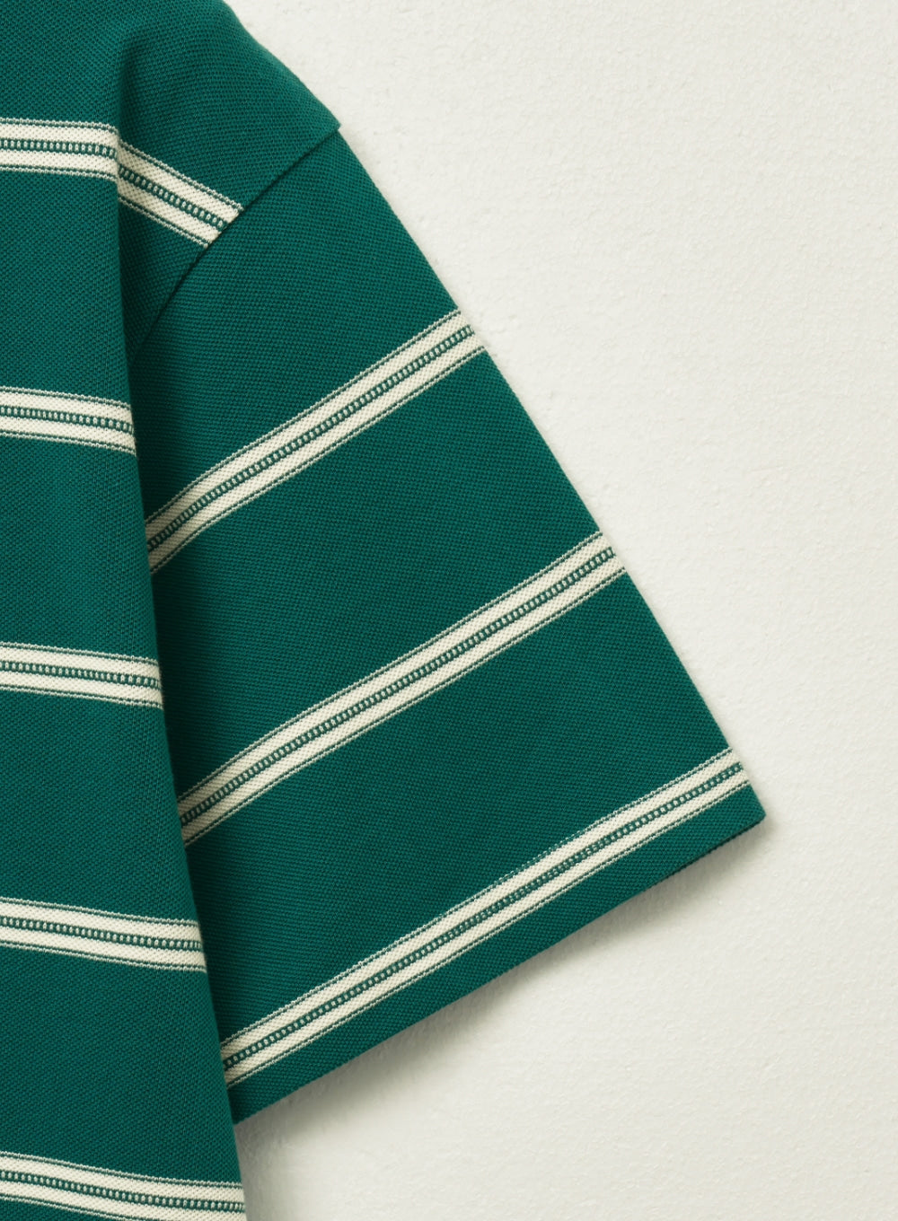 [satur] (W) Stripe Pique Polo T-Shirt - Deep Green