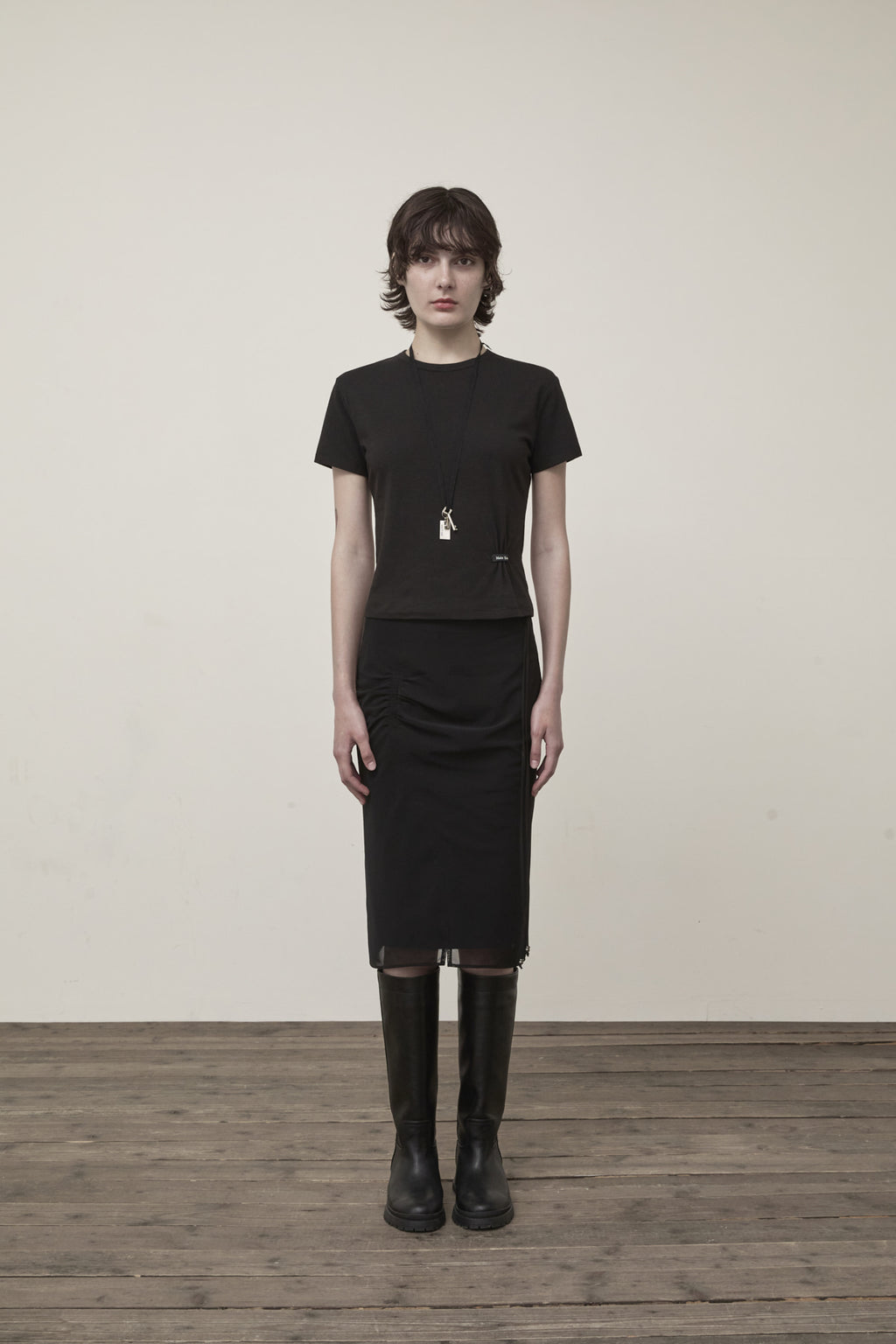 [matinkim] MINI LABEL SHIRRING TOP IN BLACK