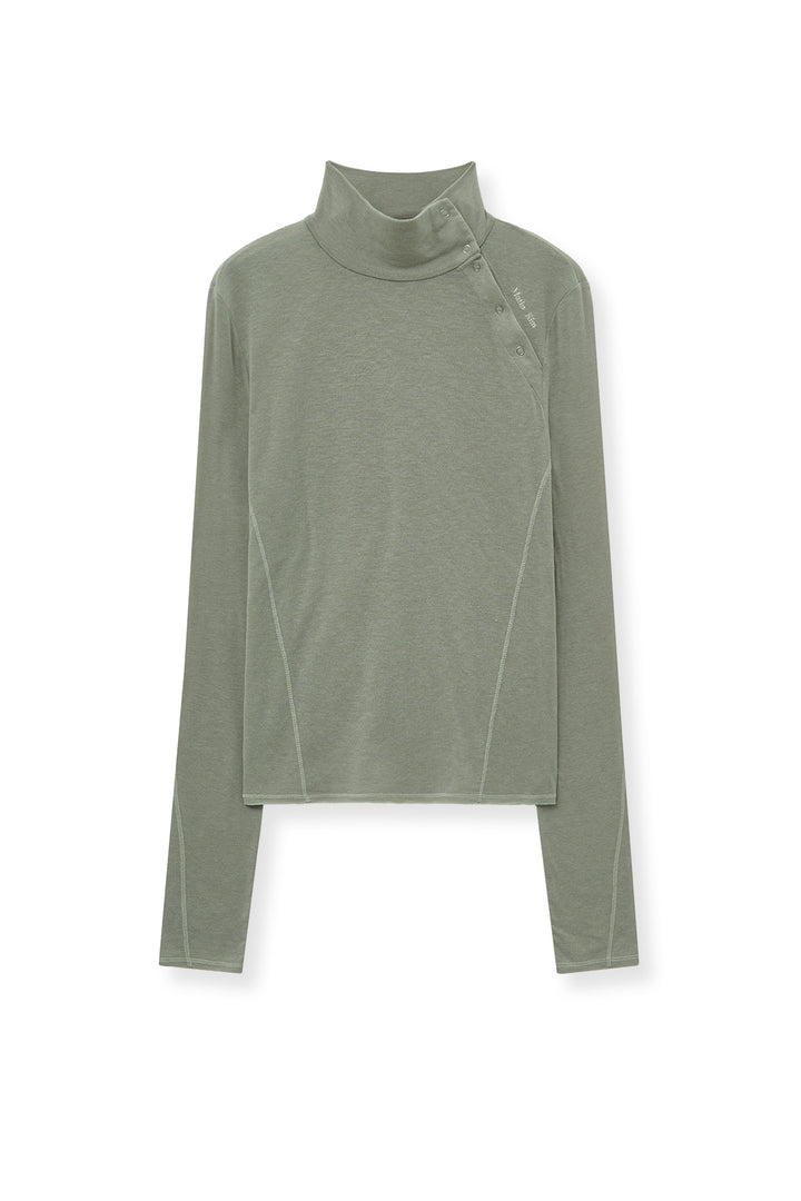 Matinkim Button Slit Half Neck Top IN Beige