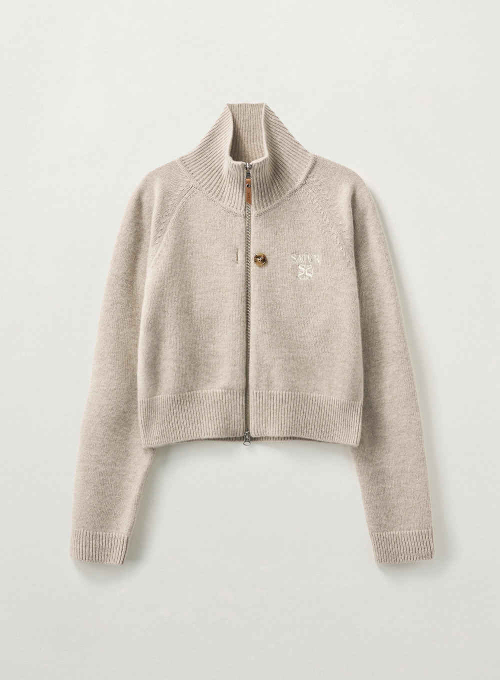 [satur] (W) Signature Logo Knit Zip-up - Beige