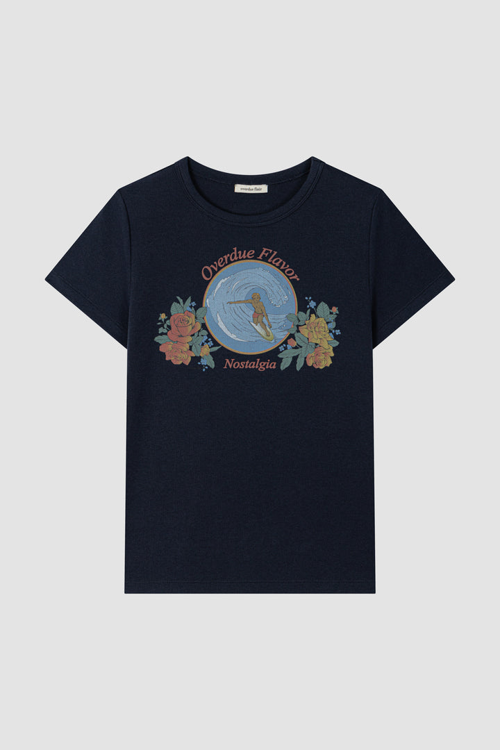 Overdueflair Retro Artwork T-Shirt Navy