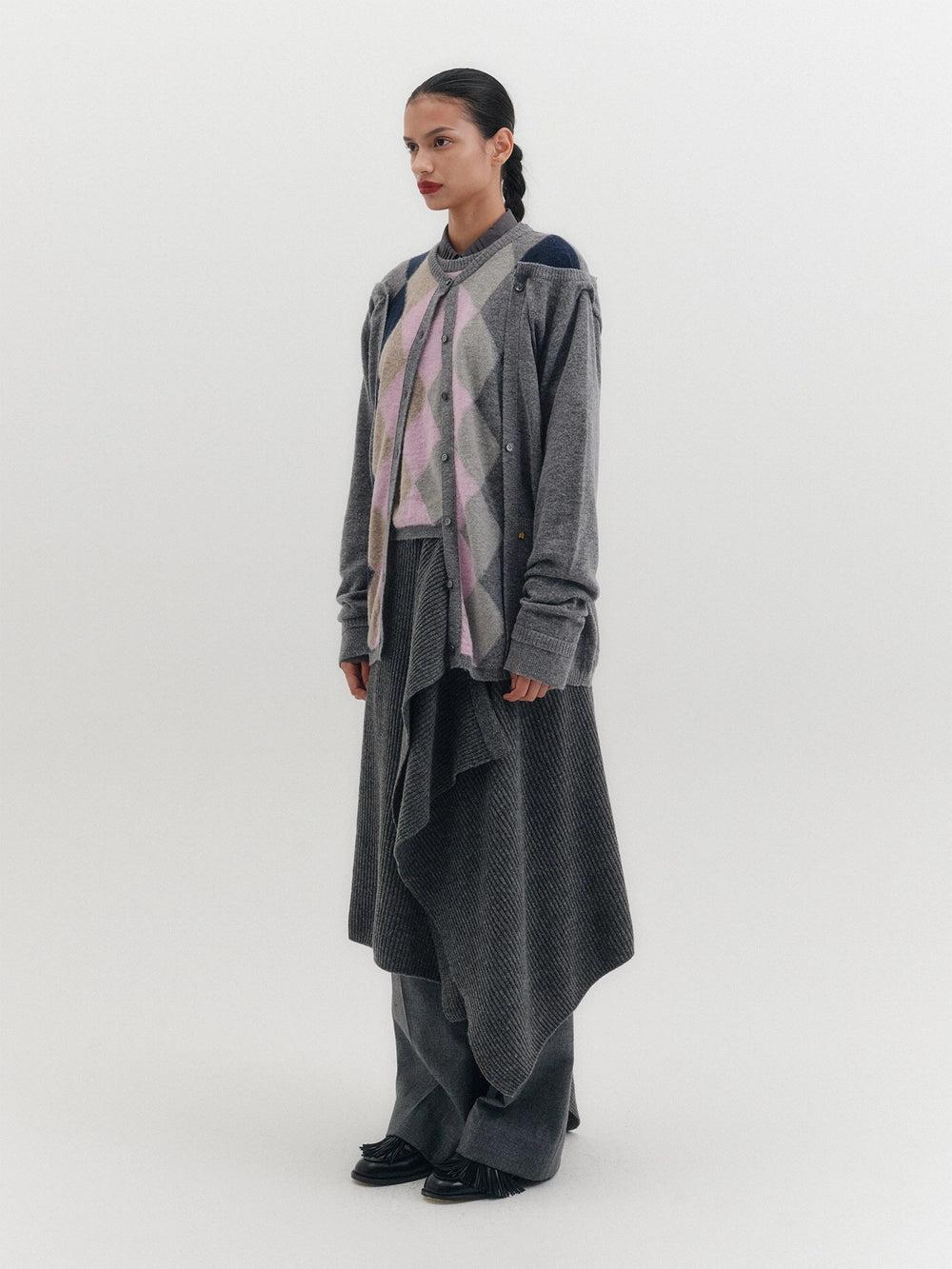 EENK Argyle Multi-Way Cardigan - Gray