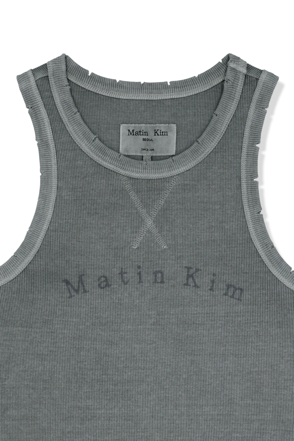 Matinkim Distressed Sleeveless Logo Top IN Light Grey