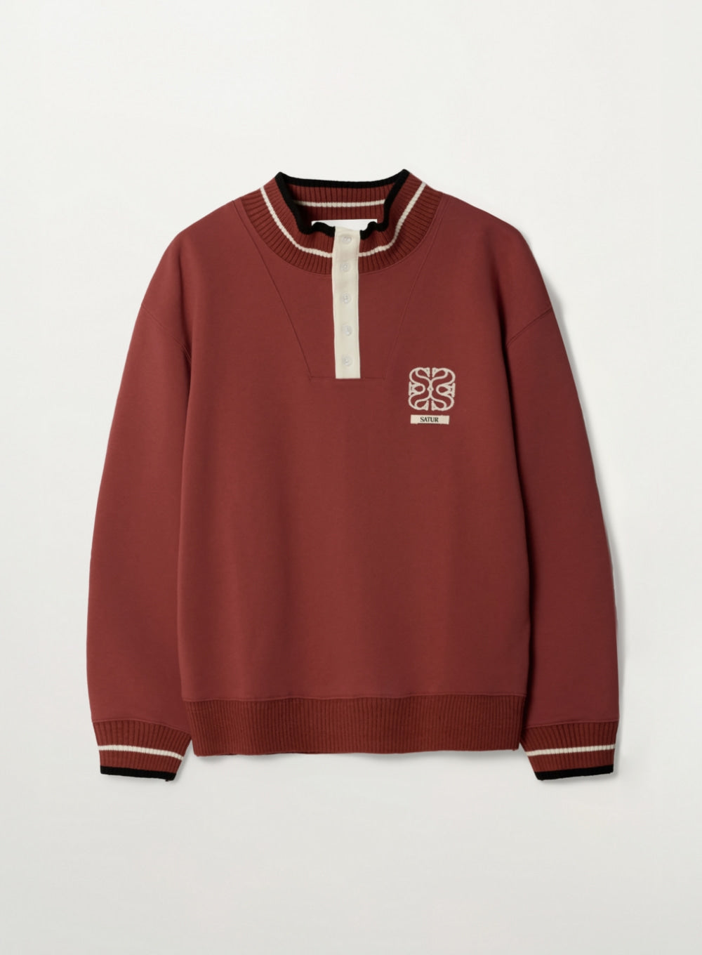 Satur Rib Point Open Collar Sweatshirt - Red