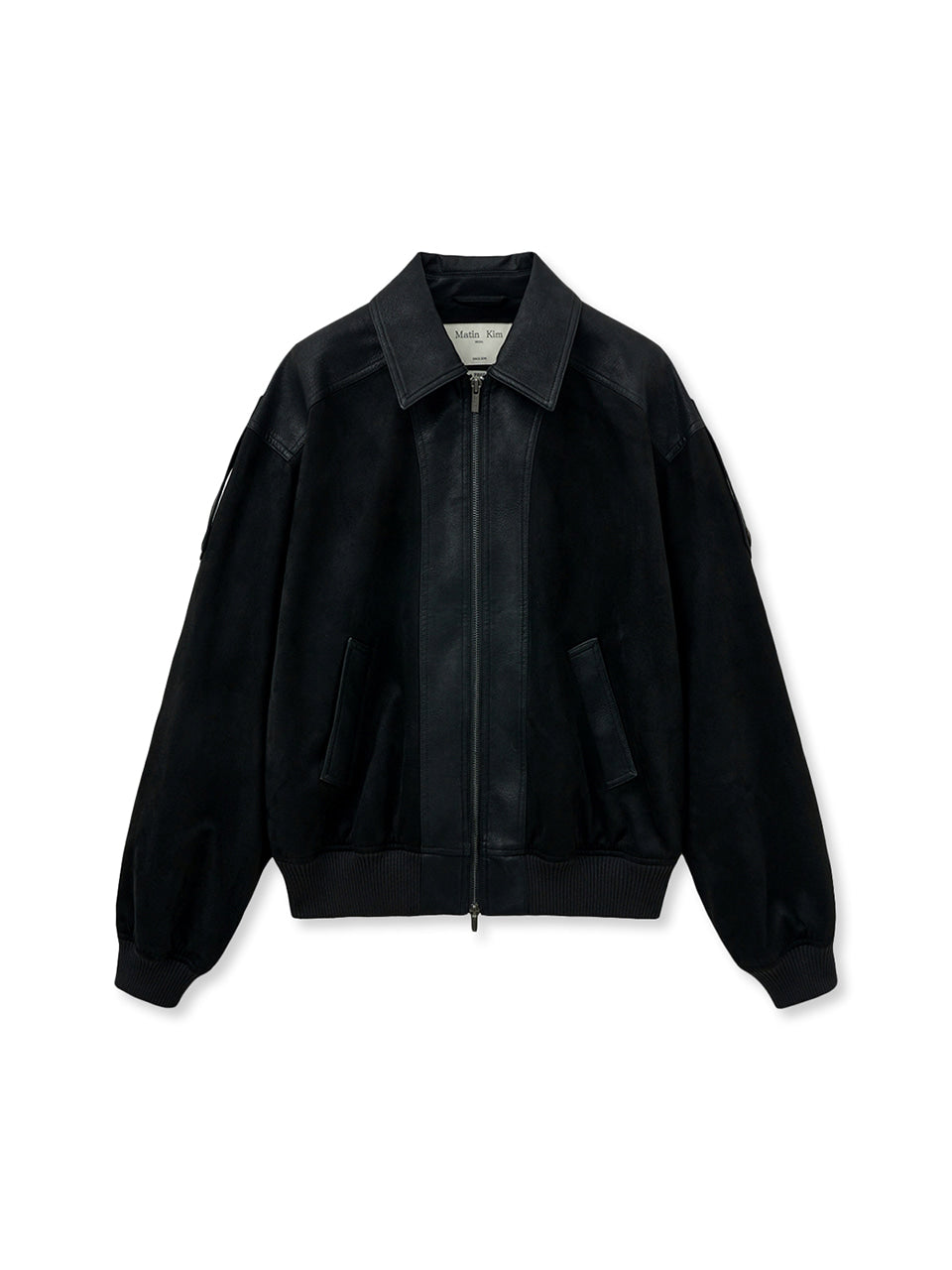 Matinkim Suede Mix Leather Zip UP Jumper For Women IN Black