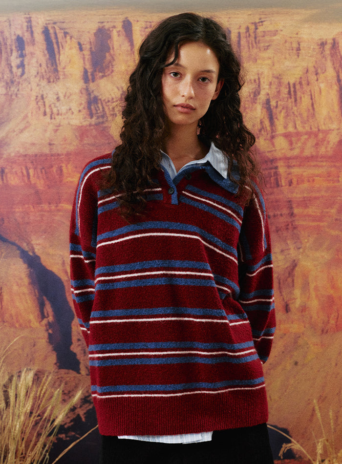 Mango Maniplease Herry Stripe Knit Wine