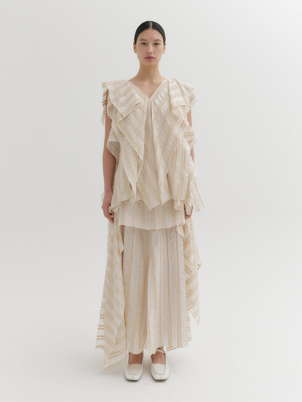 EENK Drape Wide Collar Top - Beige