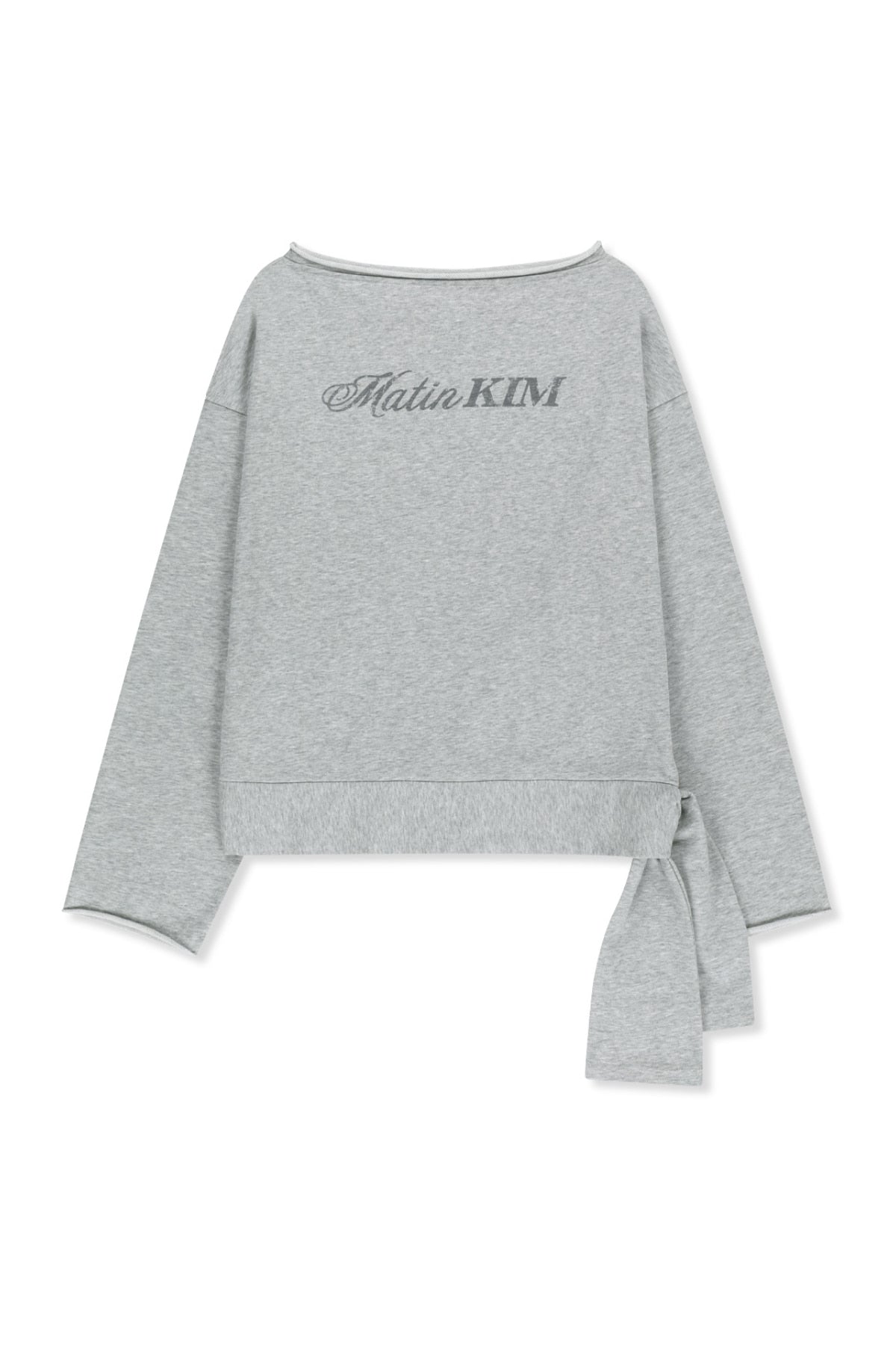 Matinkim Back Logo Raw Cut Boat Neck Top IN Grey
