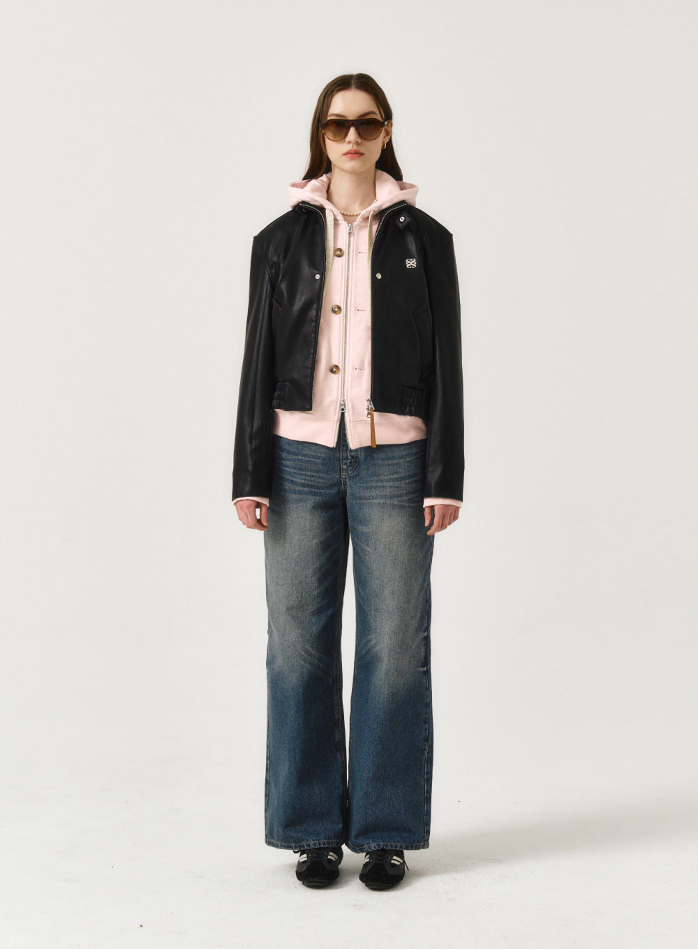 [satur] (W) Lecce Leather Zip Up Jacket - Classic Black