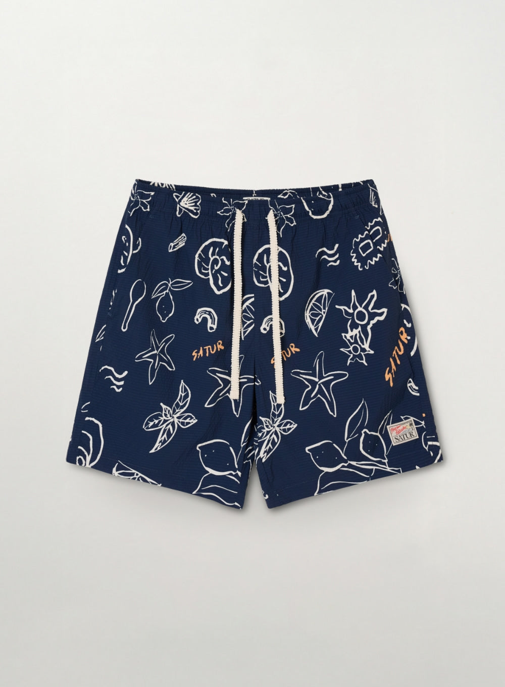 Satur Hand Drawing Graphic Swim Shorts - Navy
