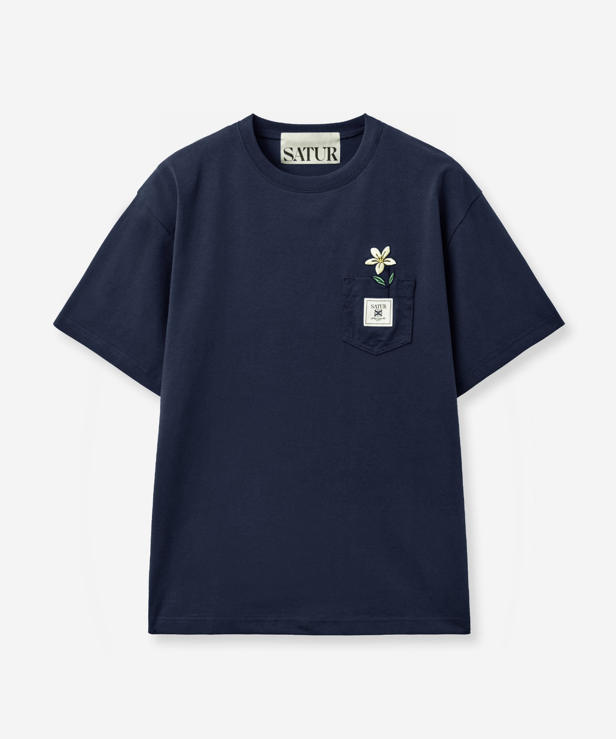 Satur Flower Pocket T-Shirt - Navy