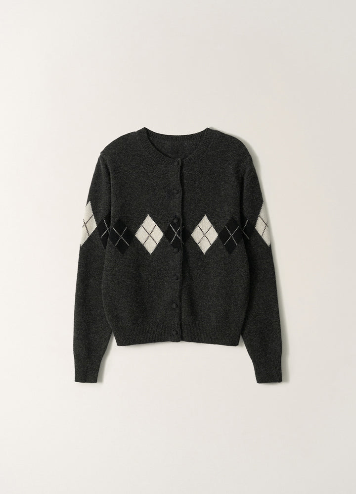 Nothing Written Heritage Argyle Knit Cardigan (Dark Gray)