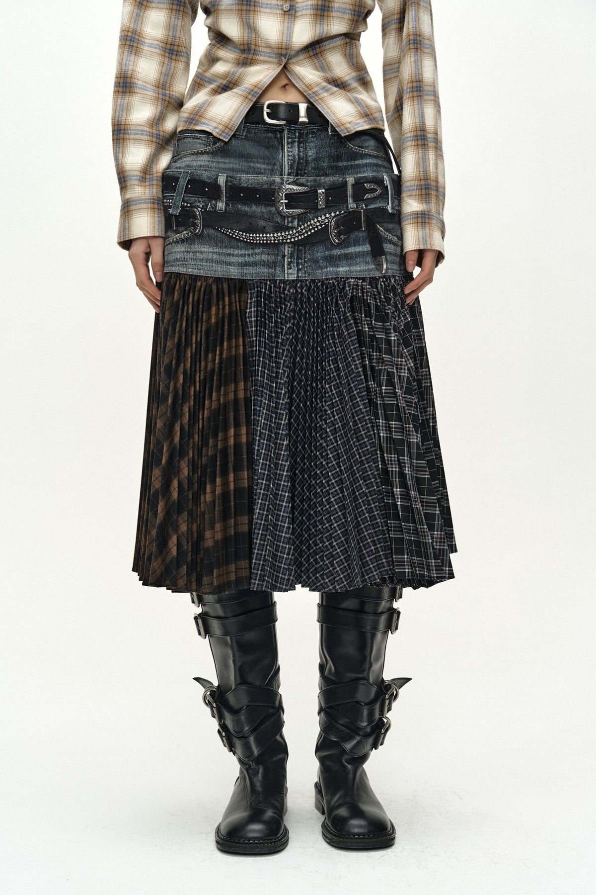 Andersson Bell Double Belt Printed Accordion Pleats Skirt