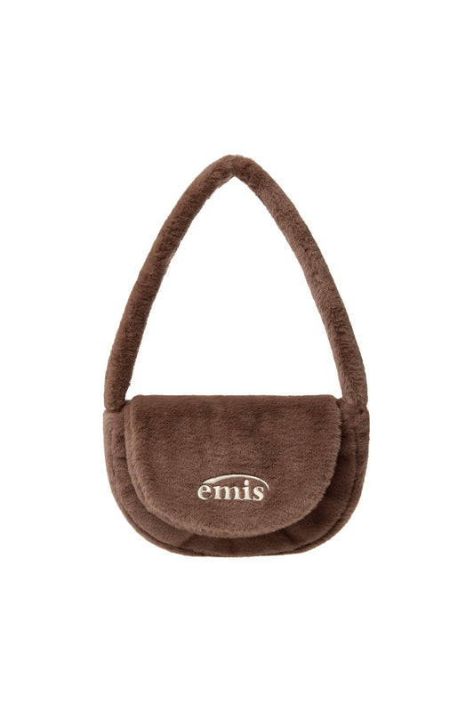 FUR HALF MOON FLAP BAG-BROWN