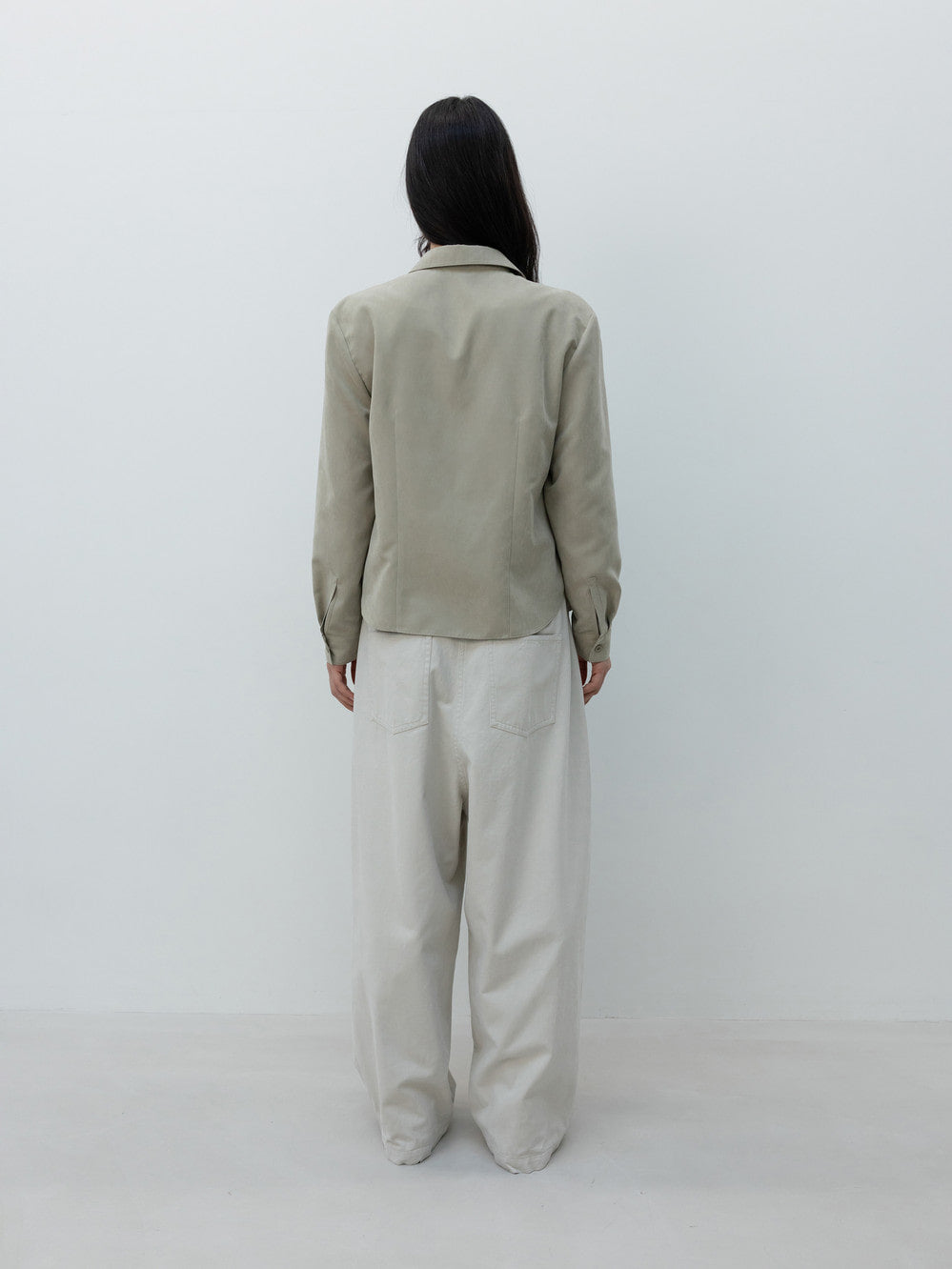 Low Classic Wide-Fit Curved Cotton Pants Cream