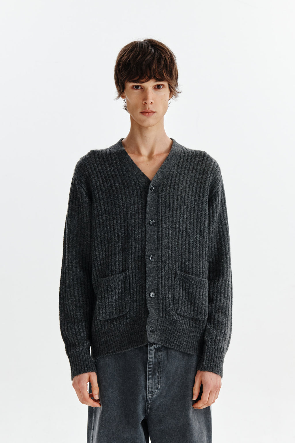 [matinkim] HAIRY CROCHET CARDIGAN FOR MEN IN GREY