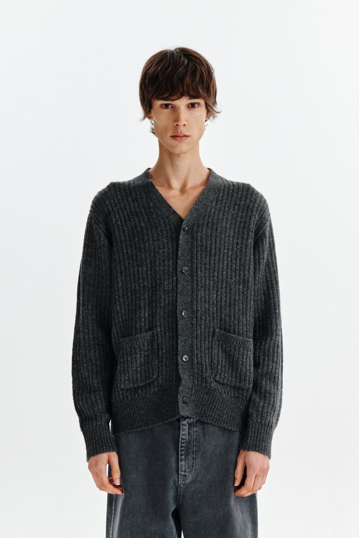 [matinkim] HAIRY CROCHET CARDIGAN FOR MEN IN GREY