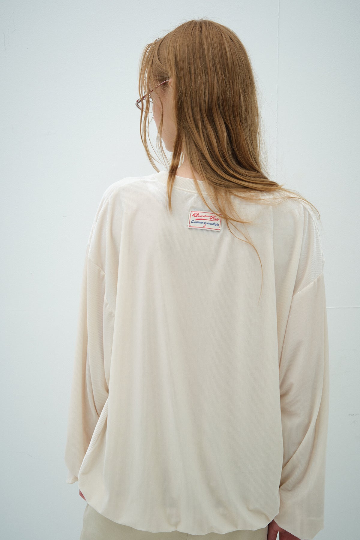 Overdueflair Glow Loose Fit Velvet T-Shirt Ivory