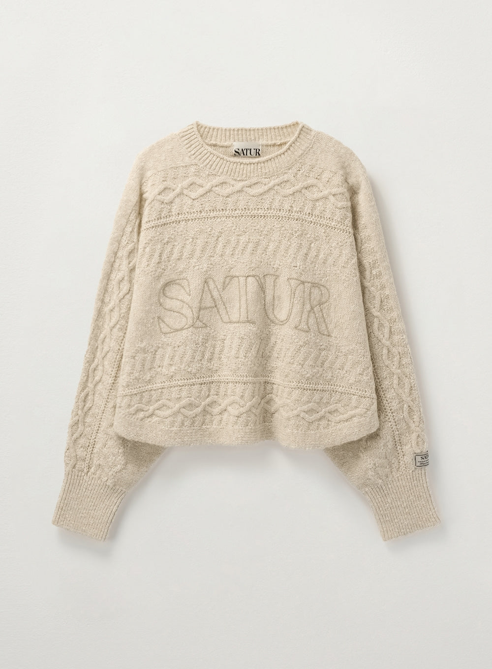 [satur] (W) Jacquard Crop Logo Knit - Cream