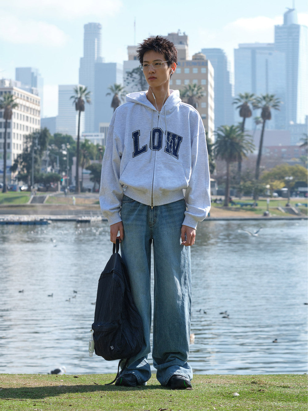 Low Classic Low Soft Sweat Zip-Up Hoodie Light Melange Grey