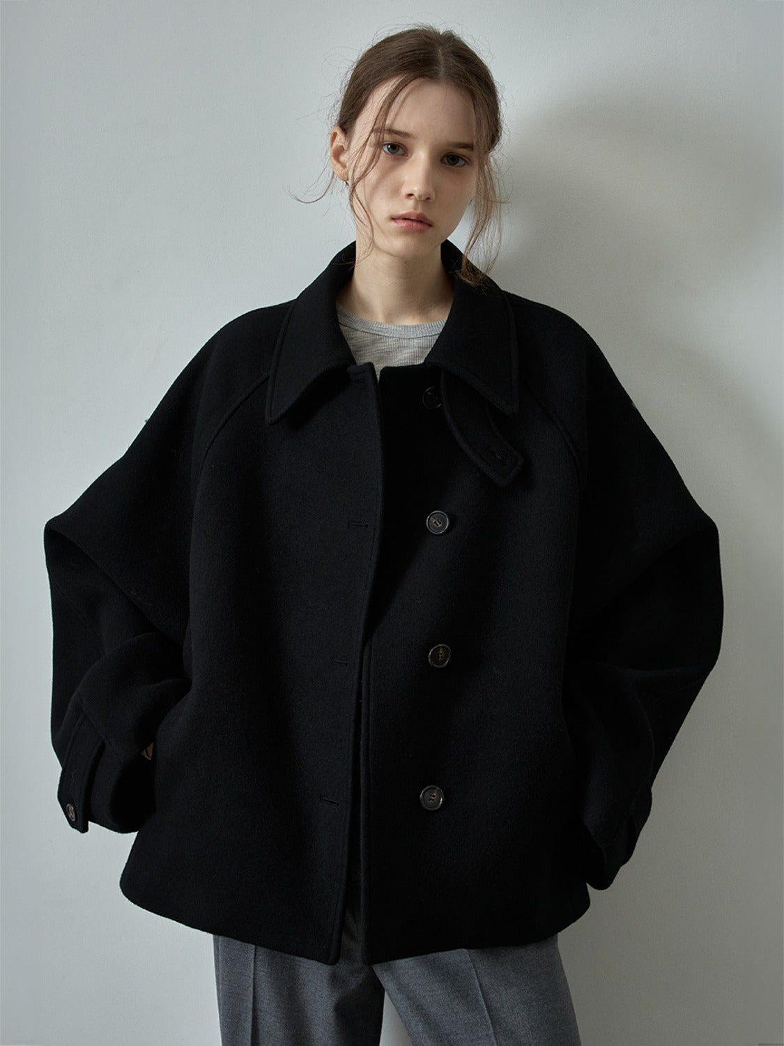 Facade Pattern Oversized Cashmere Half Coat black