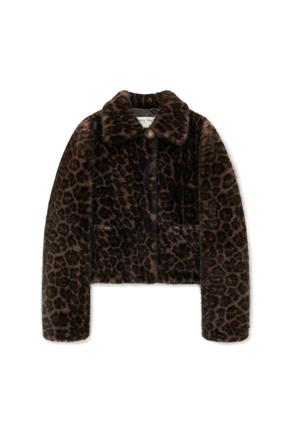 [matinkim] LEOPARD FUR CROP JACKET IN BROWN