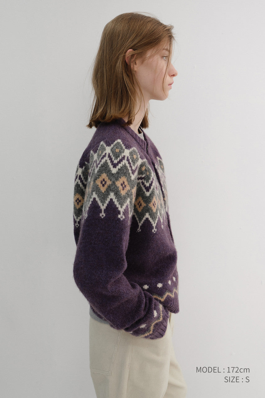 Dunst Unisex Chunky Pattern Cardigan Purple