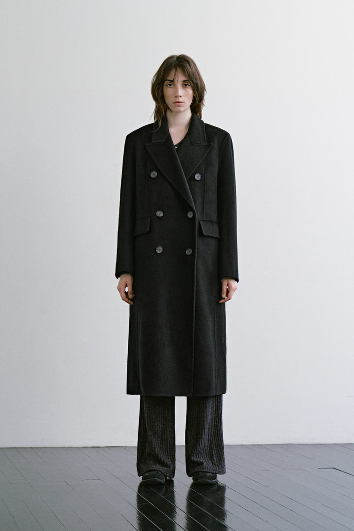 Treemingbird Peaked-Lapel Double-Breasted Handmade Coat Black
