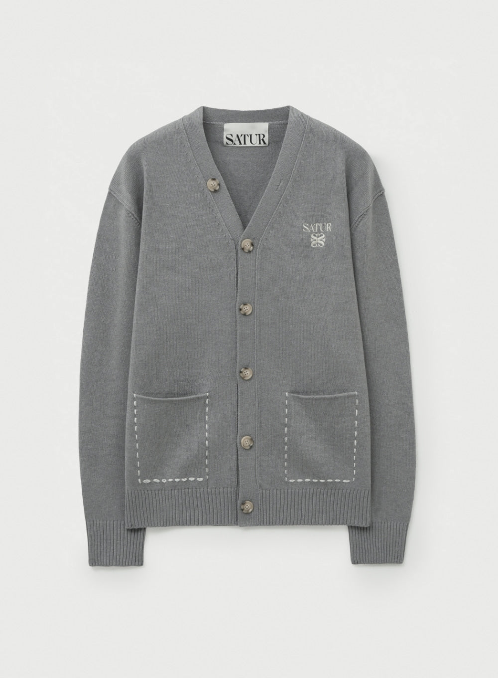 [satur] Outline Basic V-Neck Cardigan - Melange Gray
