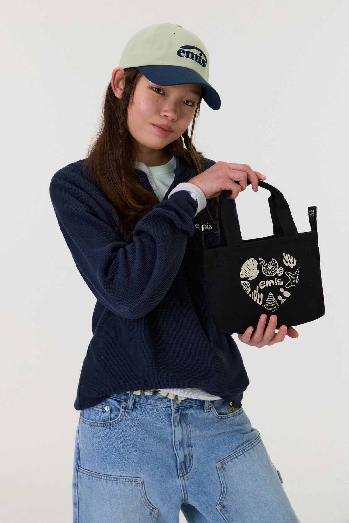 Emis Heart Coastal Mini Tote Bag-Black