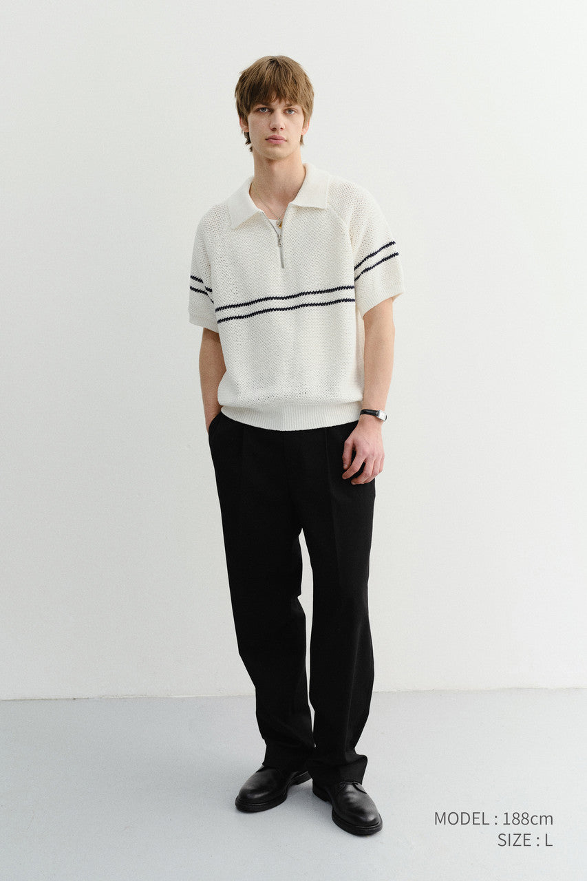 Dunst Half Zip-Up Striped Polo Knit White