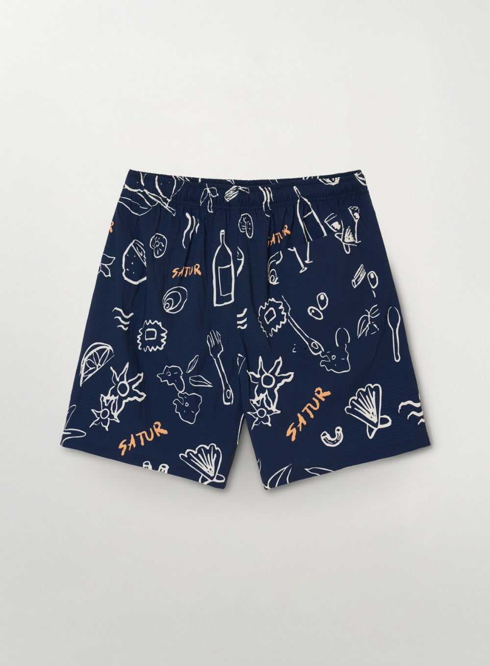 Satur Hand Drawing Graphic Swim Shorts - Navy