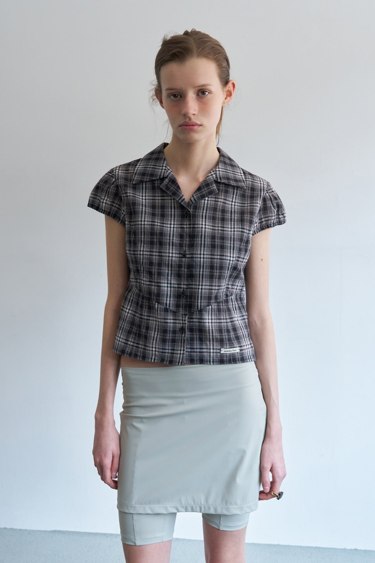 Overdueflair Cap Sleeve Check Blouse Black