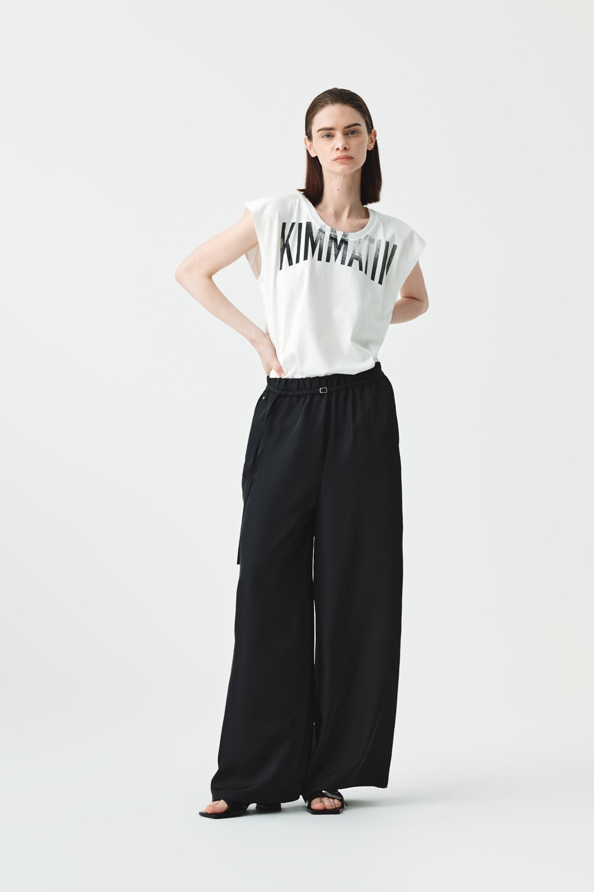Matinkim Belted Silky Wide Pants IN Black