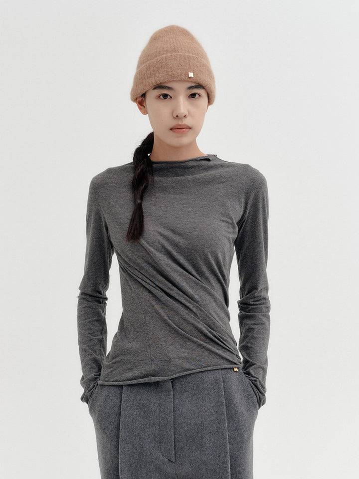 EENK Asymmetric Twist Long-Sleeve T-shirt - Gray
