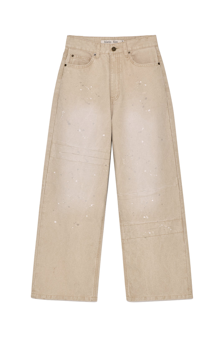 Matinkim Unbalance Cut Point Vintage Cotton Pants IN Beige