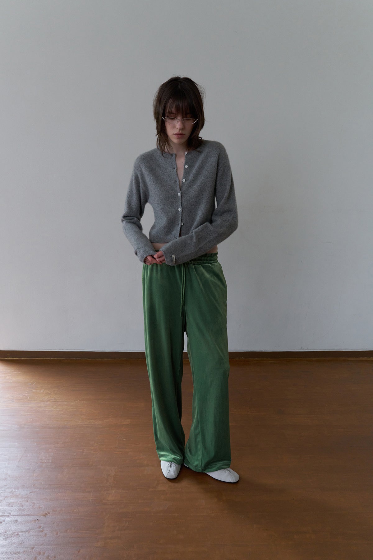 Overdueflair Velvet Banded Wide Pants Apple Green