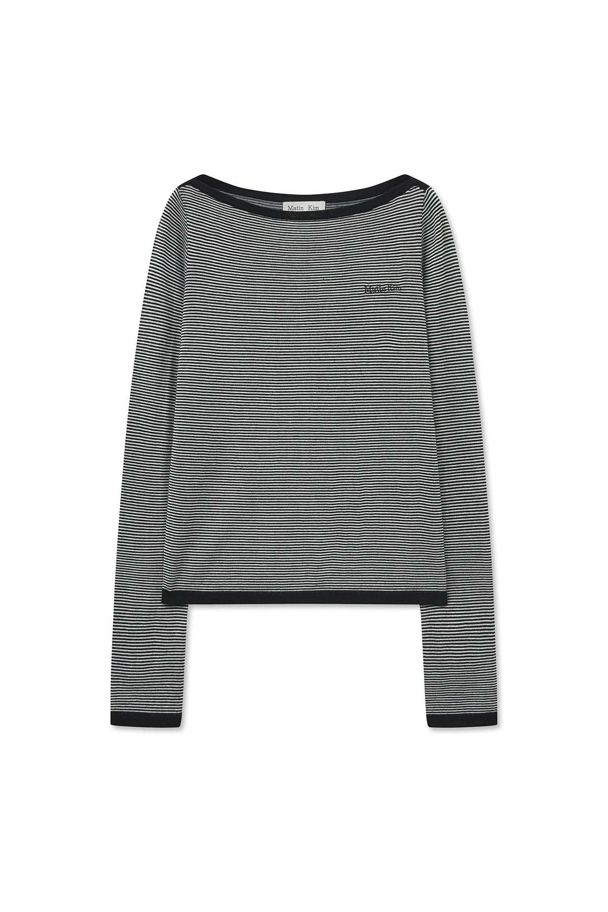[matinkim] ESSENTIAL BOAT NECK KNIT TOP IN BLACK