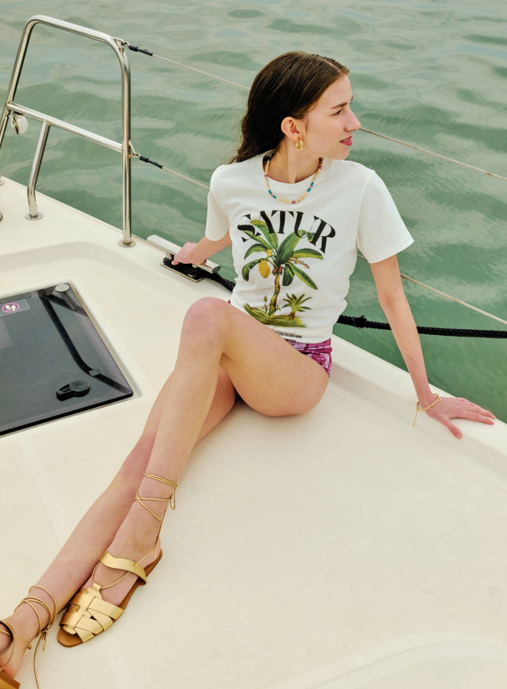 [satur] (W) Banana Tree Graphic T-Shirt - Saturday White