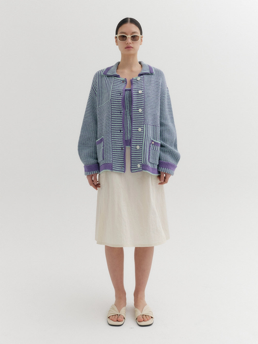 EENK Textured Stripe Knitwear Cardigan - Violet