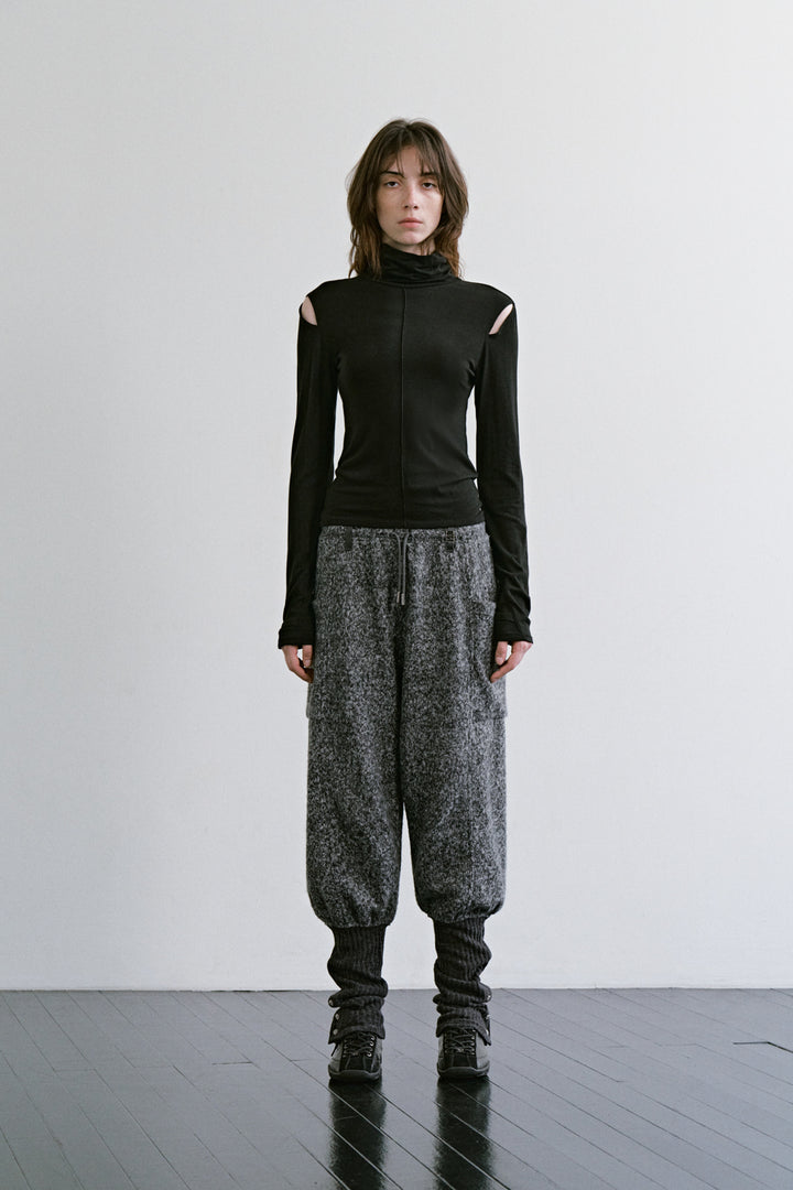 Treemingbird Cutout Turtleneck Top Black