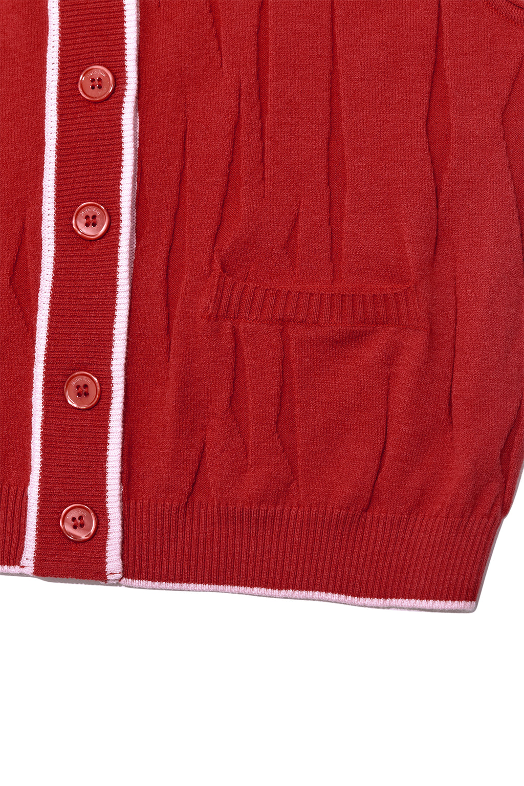 [matinkim] WRINKLE HOODY BUTTON KNIT VEST IN RED