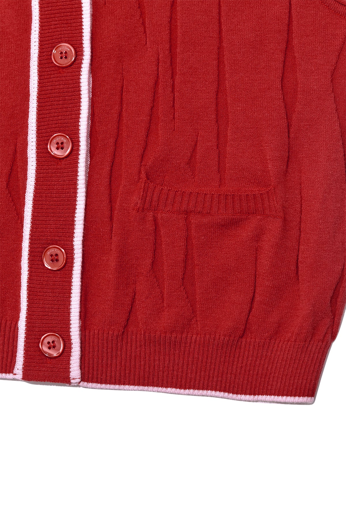 [matinkim] WRINKLE HOODY BUTTON KNIT VEST IN RED