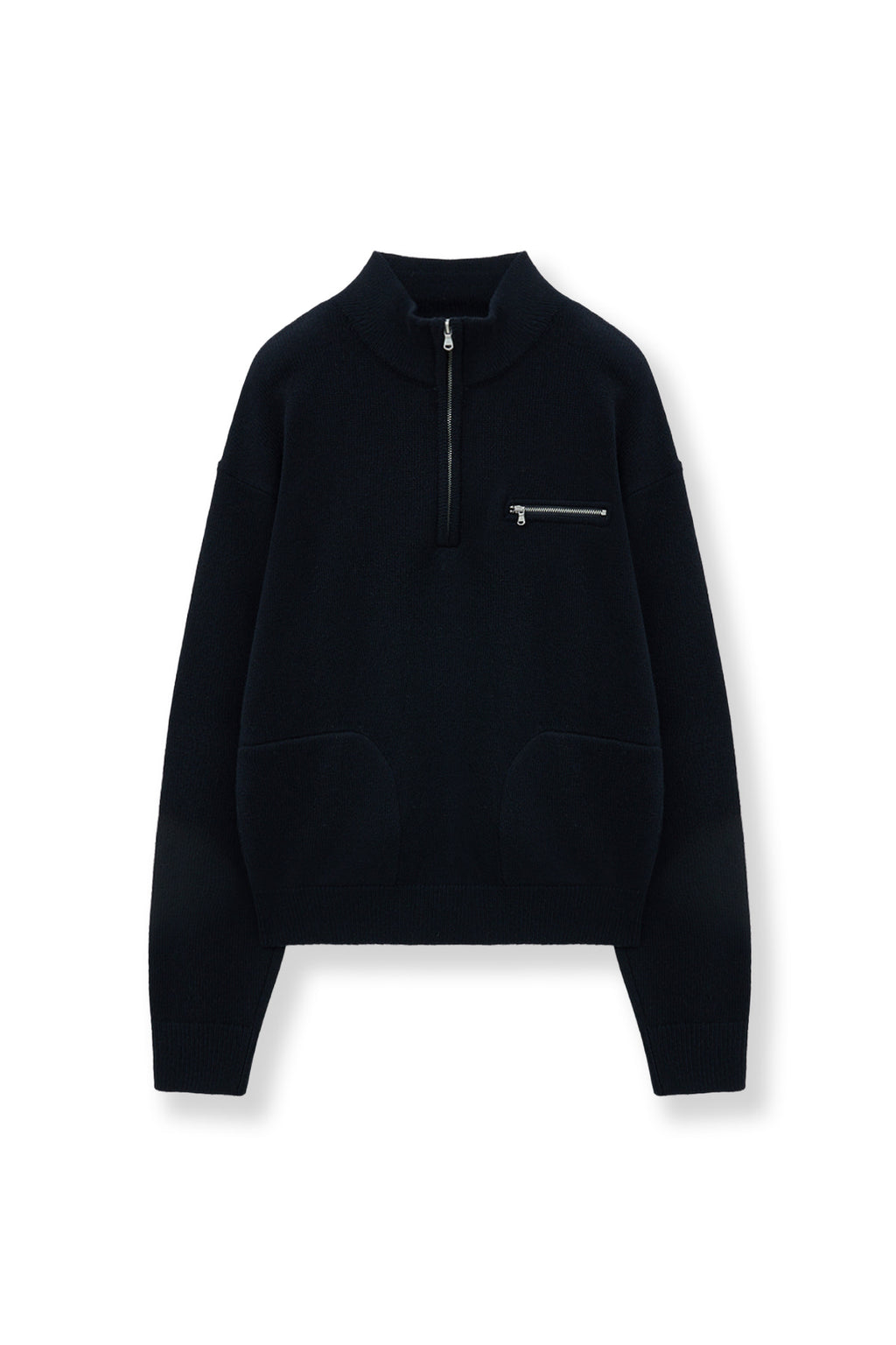 Matinkim Matin Kim Back Logo Half Knit Zip UP Pullover For Women IN Navy